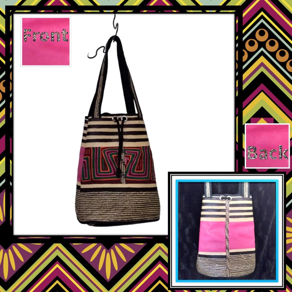 Women’s Youth Multicolored Woven Tote Shoulder bag 2 Straps draw String Closure